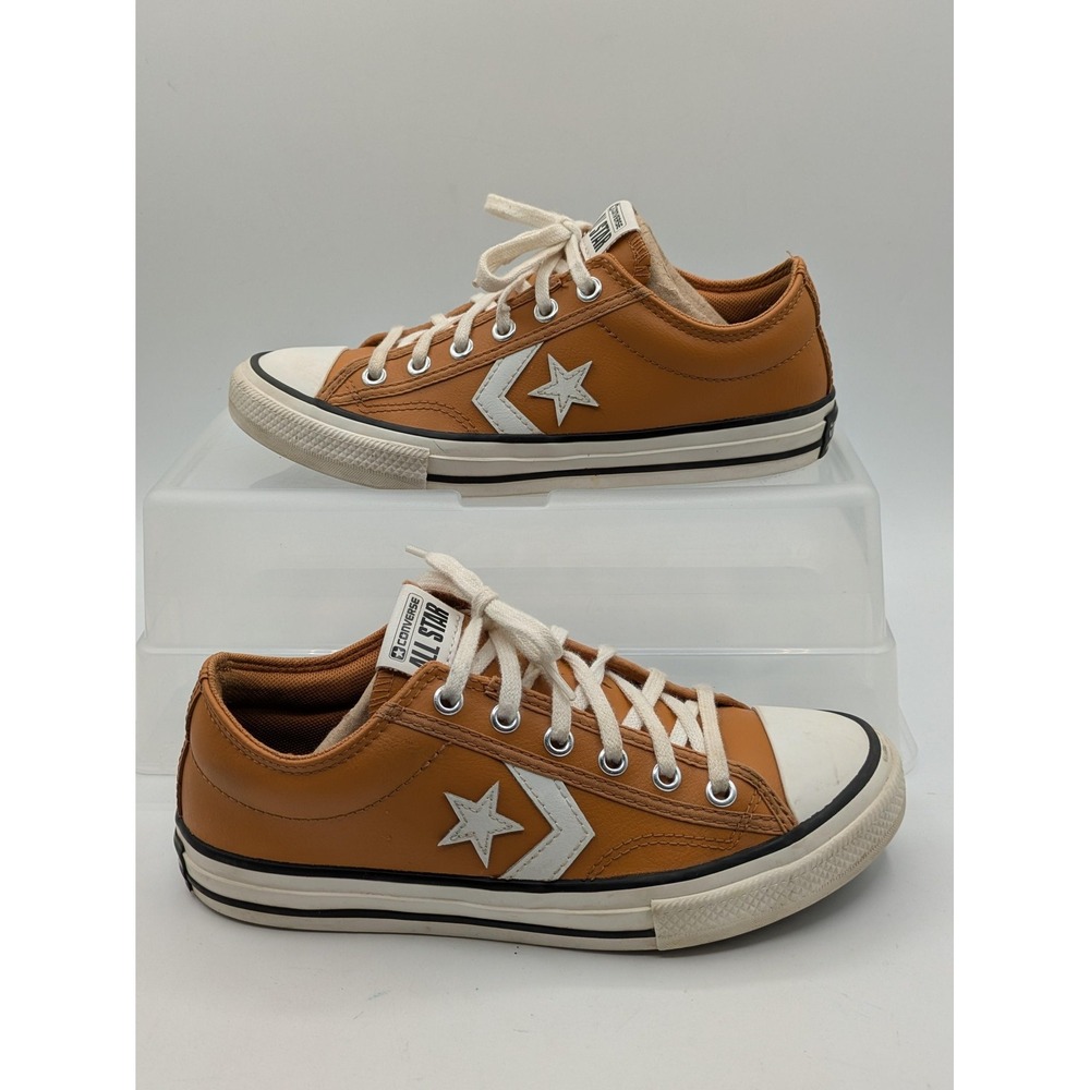 Converse Star Player Shoes Kids Size 4 Brown Leather All Star Low Top Sneakers